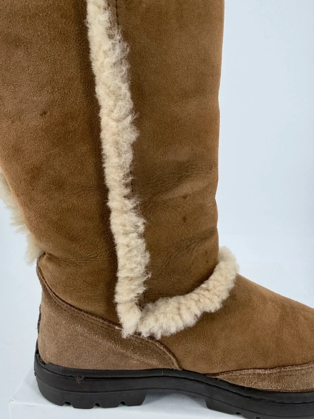 UGG Australia Sunburst II Tall Sheepskin Wool Boots Chestnut Size 8 Made in New